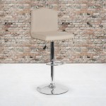 Bellagio Contemporary Adjustable Height Barstool with Accent Nail Trim in Beige Fabric