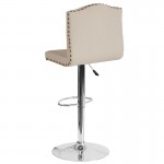 Bellagio Contemporary Adjustable Height Barstool with Accent Nail Trim in Beige Fabric