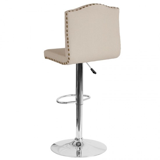 Bellagio Contemporary Adjustable Height Barstool with Accent Nail Trim in Beige Fabric