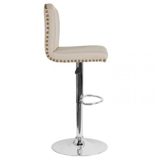 Bellagio Contemporary Adjustable Height Barstool with Accent Nail Trim in Beige Fabric