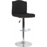 Bellagio Contemporary Adjustable Height Barstool with Accent Nail Trim in Black Fabric