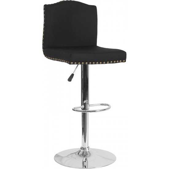 Bellagio Contemporary Adjustable Height Barstool with Accent Nail Trim in Black Fabric