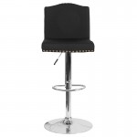 Bellagio Contemporary Adjustable Height Barstool with Accent Nail Trim in Black Fabric