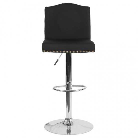 Bellagio Contemporary Adjustable Height Barstool with Accent Nail Trim in Black Fabric