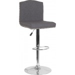 Bellagio Contemporary Adjustable Height Barstool with Accent Nail Trim in Dark Gray Fabric