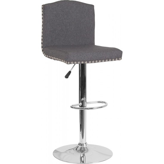 Bellagio Contemporary Adjustable Height Barstool with Accent Nail Trim in Dark Gray Fabric