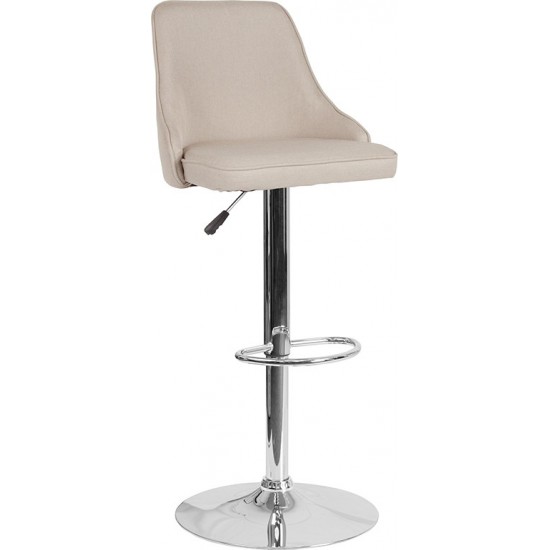 Trieste Contemporary Adjustable Height Barstool in Beige Fabric