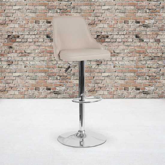 Trieste Contemporary Adjustable Height Barstool in Beige Fabric