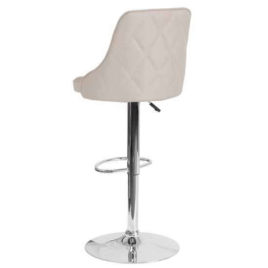 Trieste Contemporary Adjustable Height Barstool in Beige Fabric