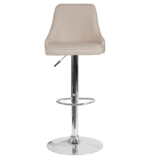 Trieste Contemporary Adjustable Height Barstool in Beige Fabric