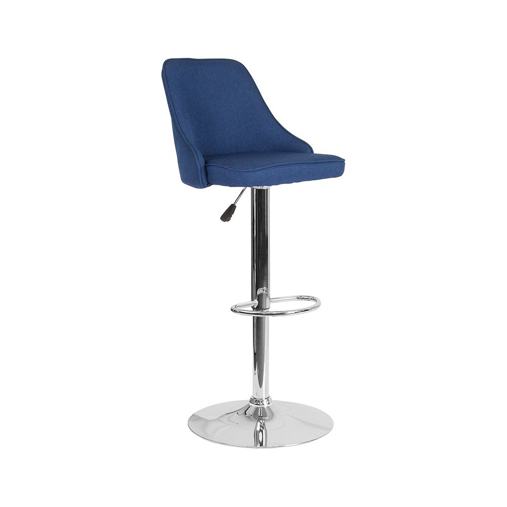 Trieste Contemporary Adjustable Height Barstool in Blue Fabric Trieste Contemporary Adjustable Height Barstool in Blue Fabric