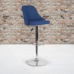 Trieste Contemporary Adjustable Height Barstool in Blue Fabric