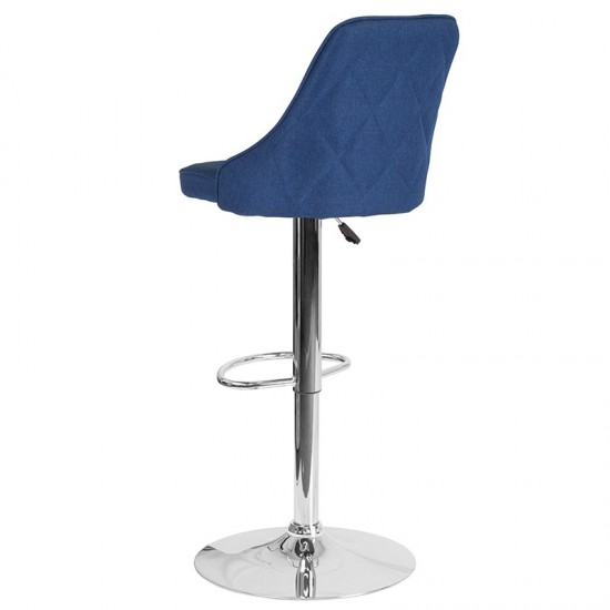 Trieste Contemporary Adjustable Height Barstool in Blue Fabric