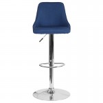 Trieste Contemporary Adjustable Height Barstool in Blue Fabric