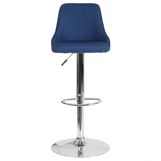 Trieste Contemporary Adjustable Height Barstool in Blue Fabric