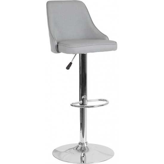 Trieste Contemporary Adjustable Height Barstool in Light Gray Fabric