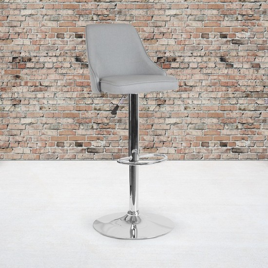 Trieste Contemporary Adjustable Height Barstool in Light Gray Fabric