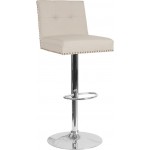 Ravello Contemporary Adjustable Height Barstool with Accent Nail Trim in Beige Fabric