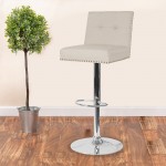 Ravello Contemporary Adjustable Height Barstool with Accent Nail Trim in Beige Fabric