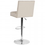 Ravello Contemporary Adjustable Height Barstool with Accent Nail Trim in Beige Fabric