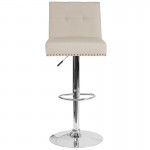 Ravello Contemporary Adjustable Height Barstool with Accent Nail Trim in Beige Fabric