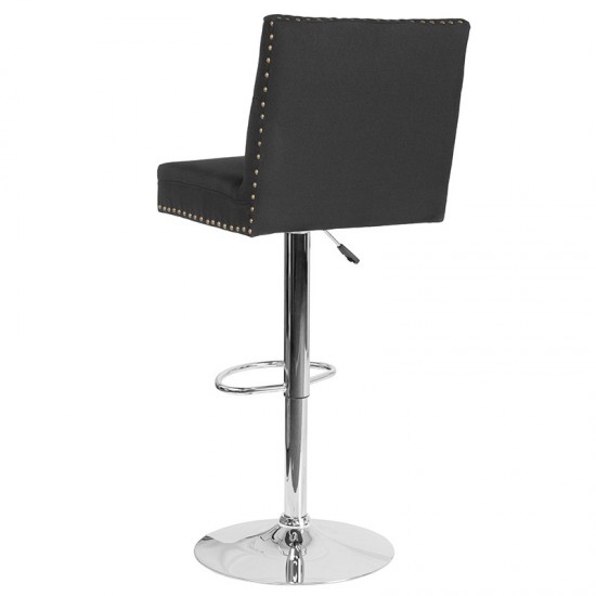 Ravello Contemporary Adjustable Height Barstool with Accent Nail Trim in Black Fabric