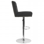 Ravello Contemporary Adjustable Height Barstool with Accent Nail Trim in Black Fabric