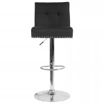 Ravello Contemporary Adjustable Height Barstool with Accent Nail Trim in Black Fabric