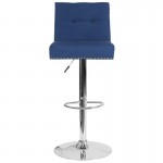 Ravello Contemporary Adjustable Height Barstool with Accent Nail Trim in Blue Fabric