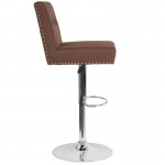 Ravello Contemporary Adjustable Height Barstool with Accent Nail Trim in Brown Fabric