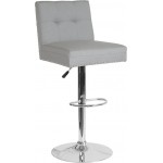 Ravello Contemporary Adjustable Height Barstool with Accent Nail Trim in Light Gray Fabric