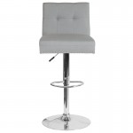 Ravello Contemporary Adjustable Height Barstool with Accent Nail Trim in Light Gray Fabric