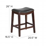 26'' High Backless Cappuccino Wood Counter Height Stool with Black LeatherSoft Saddle Seat