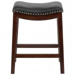 26'' High Backless Cappuccino Wood Counter Height Stool with Black LeatherSoft Saddle Seat