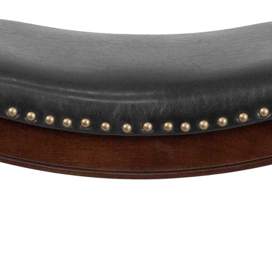 26'' High Backless Cappuccino Wood Counter Height Stool with Black LeatherSoft Saddle Seat