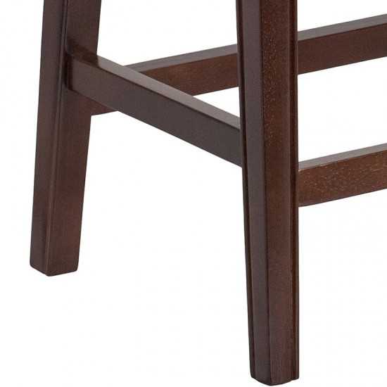 26'' High Backless Cappuccino Wood Counter Height Stool with Black LeatherSoft Saddle Seat