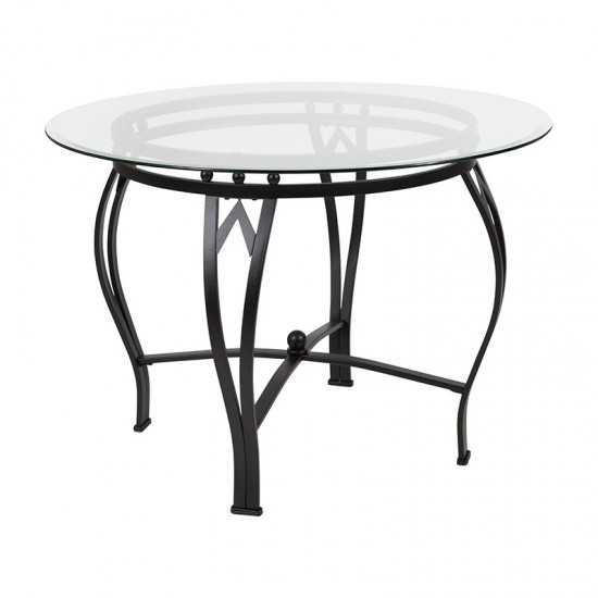 Syracuse 42'' Round Glass Dining Table with Black Metal Frame