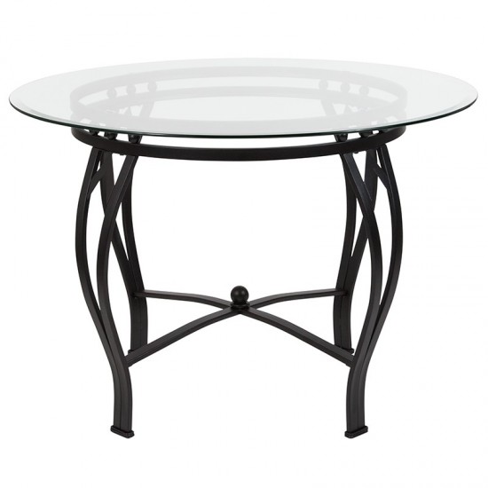 Syracuse 42'' Round Glass Dining Table with Black Metal Frame