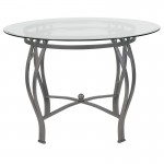 Syracuse 42'' Round Glass Dining Table with Silver Metal Frame