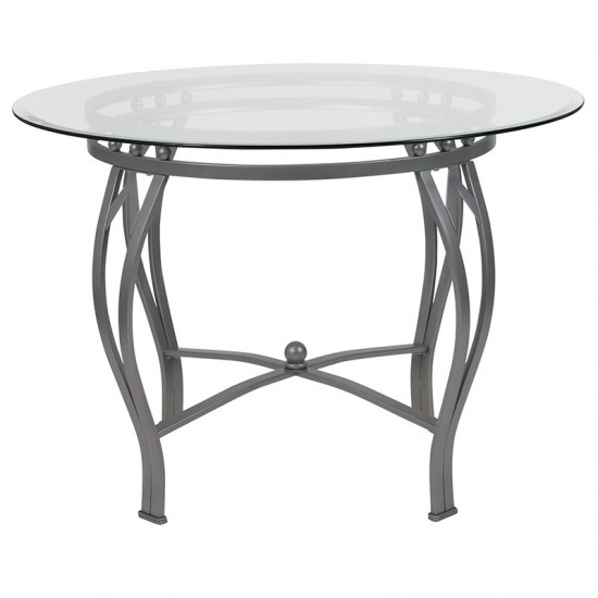 Syracuse 42'' Round Glass Dining Table with Silver Metal Frame