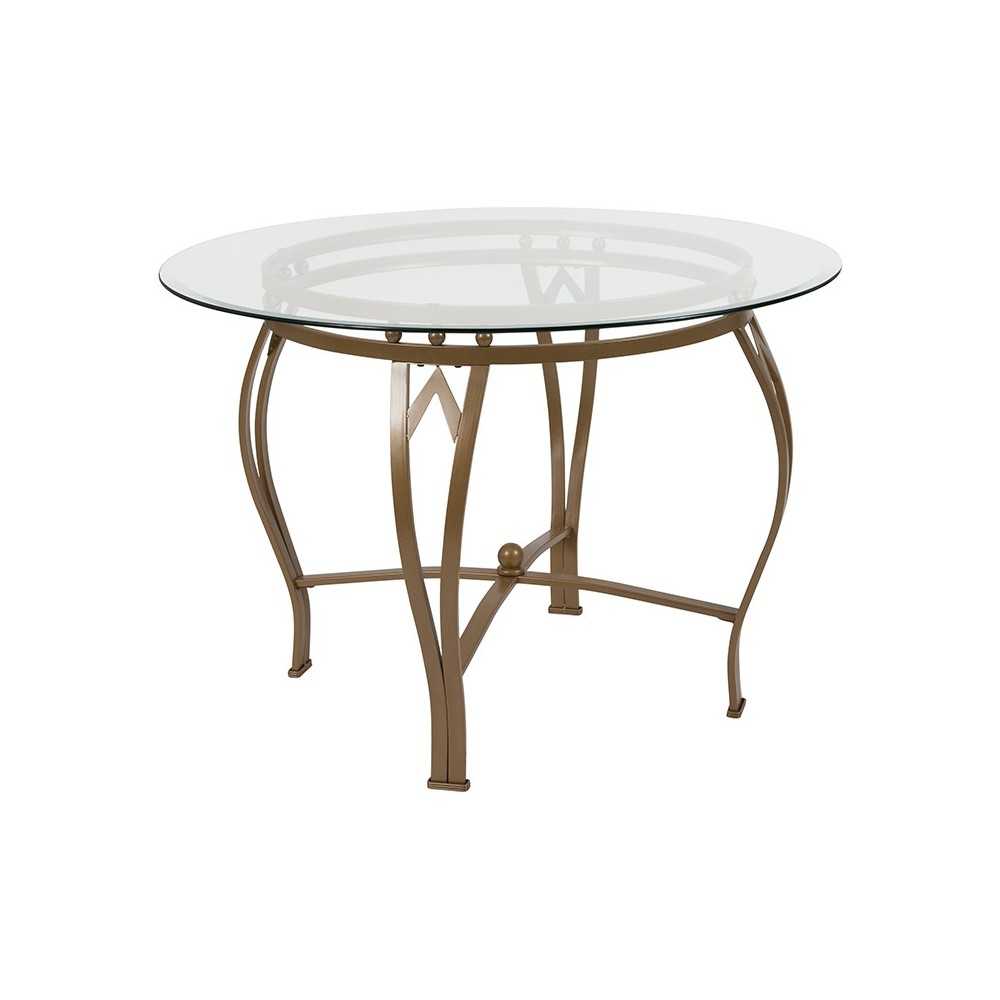 Syracuse 42'' Round Glass Dining Table with Matte Gold Metal Frame