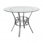 Carlisle 42\'\' Round Glass Dining Table with Silver Metal Frame