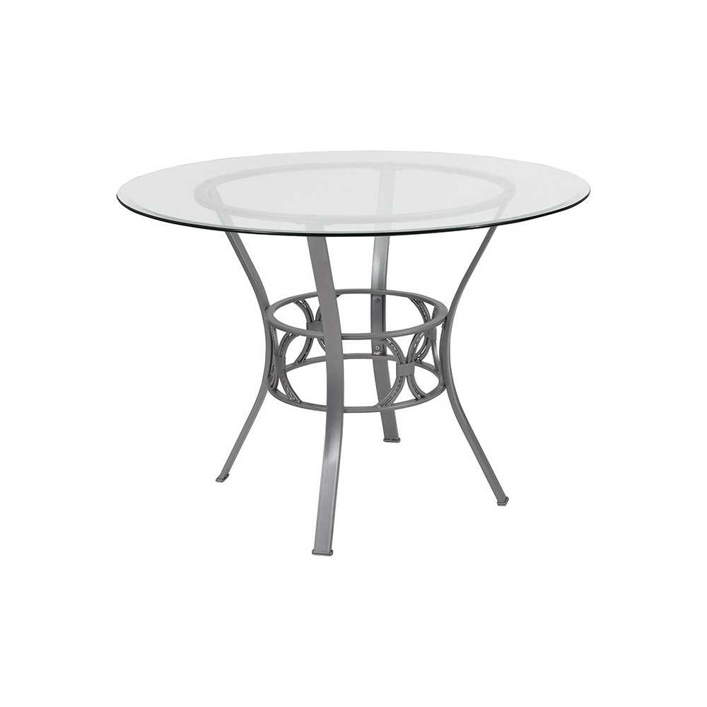Carlisle 42'' Round Glass Dining Table with Silver Metal Frame Carlisle 42'' Round Glass Dining Table with Silver Metal Frame