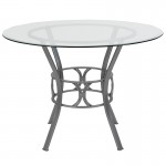 Carlisle 42'' Round Glass Dining Table with Silver Metal Frame