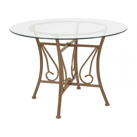 Princeton 42'' Round Glass Dining Table with Matte Gold Metal Frame