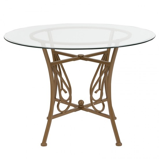 Princeton 42'' Round Glass Dining Table with Matte Gold Metal Frame