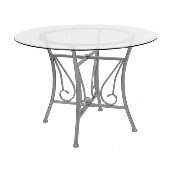 Princeton 42'' Round Glass Dining Table with Silver Metal Frame