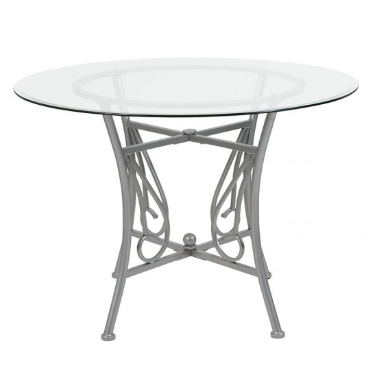 Princeton 42'' Round Glass Dining Table with Silver Metal Frame