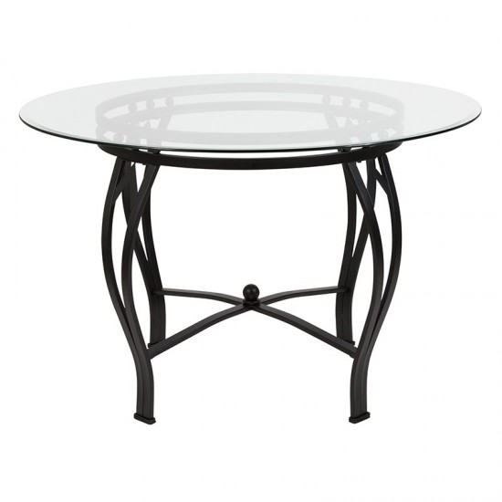 Syracuse 45'' Round Glass Dining Table with Black Metal Frame