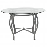 Syracuse 45'' Round Glass Dining Table with Silver Metal Frame